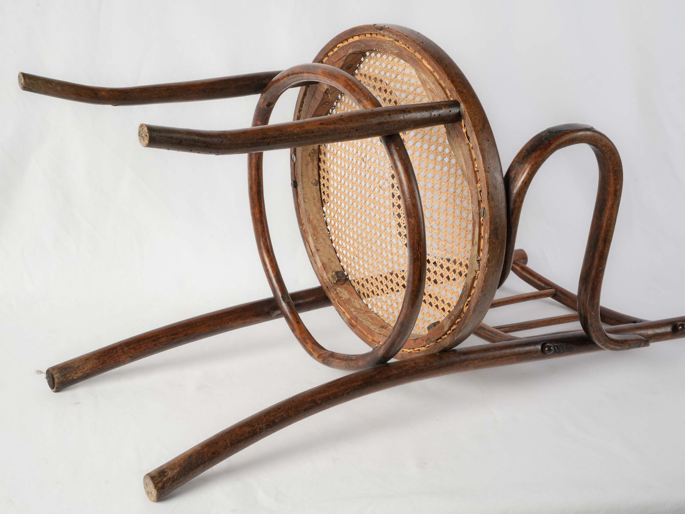 Early 20th-Century Bentwood Desk Armchair with Caned Seat