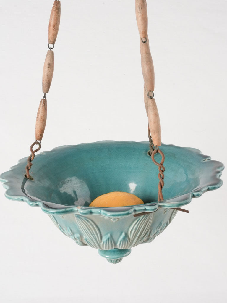 turquoise hanging planter Turquoise majolica hanging flower planter 10¾"