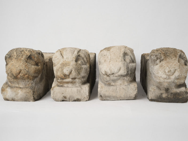 Time-worn Asiatic stone planter quartet