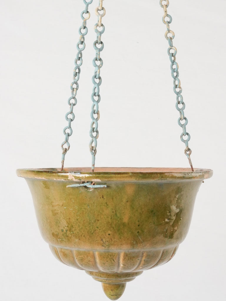 Green ceramic hanging flower planter 9½"