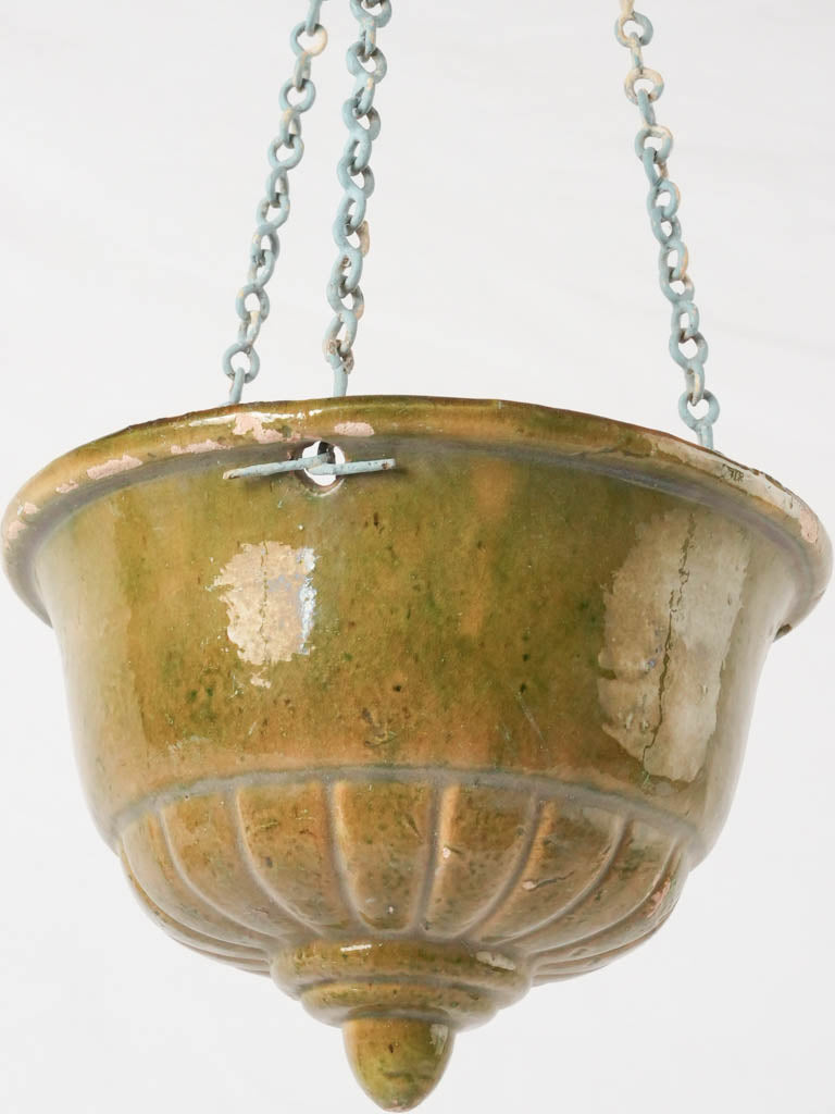 Green ceramic hanging flower planter 9½"