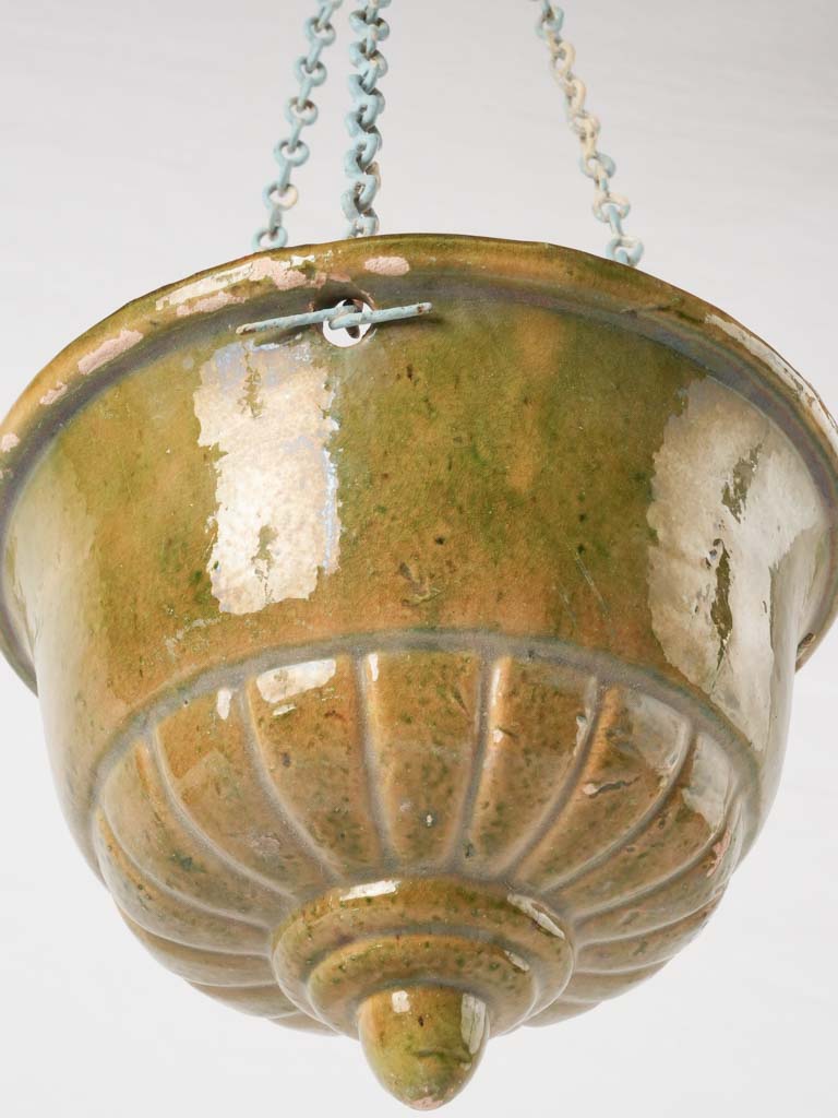 Green ceramic hanging flower planter 9½"