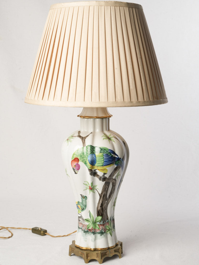 1950s Porcelaine de Paris Lamp w/ Hand-painted Exotic Birds - 29¼"