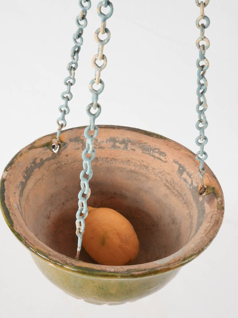 Green ceramic hanging flower planter 9½"