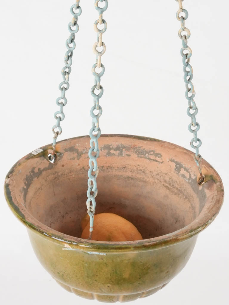 Green ceramic hanging flower planter 9½"