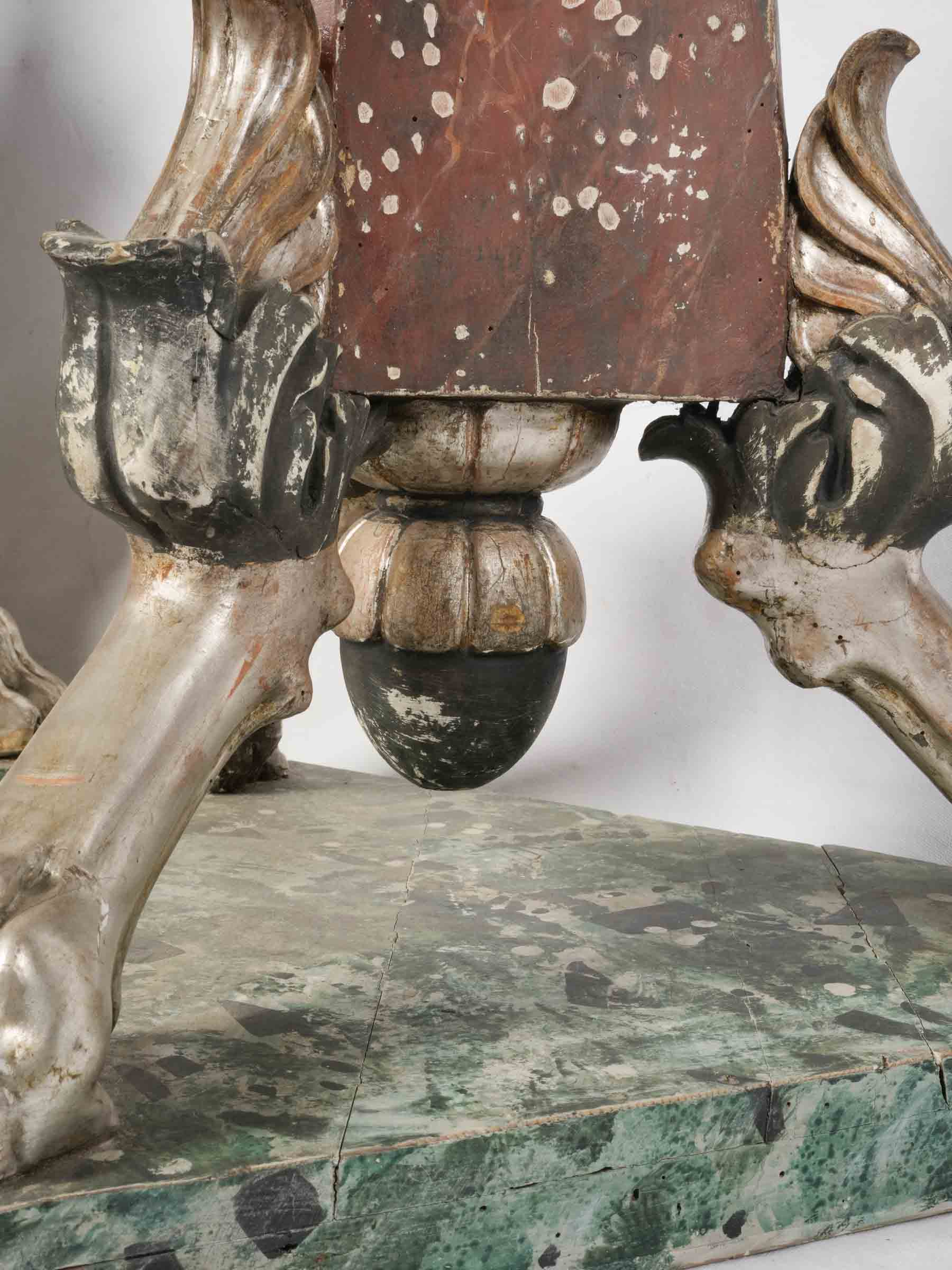 Spectacular Pair of Italian Baroque Polychrome & Silver-Leaf Torcheres, c. 1700 - 68½"