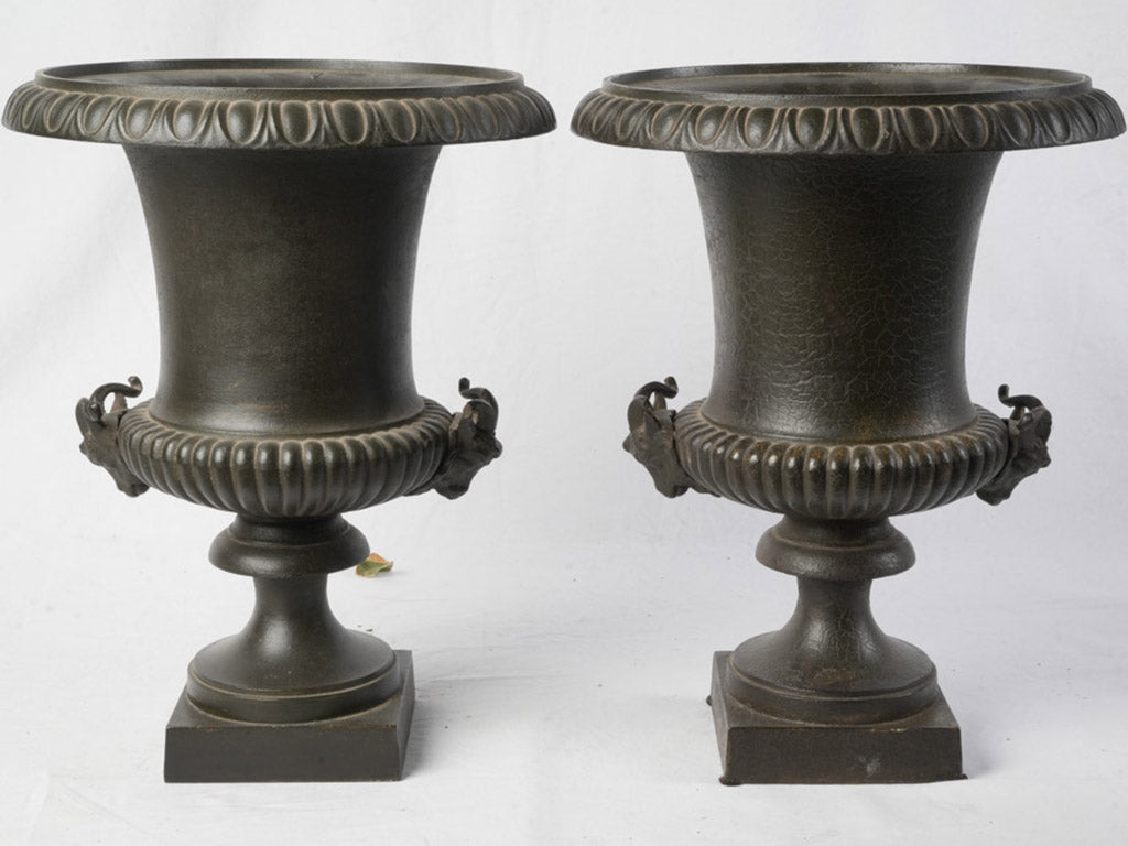 Timeworn oxidation Italian urns duo  