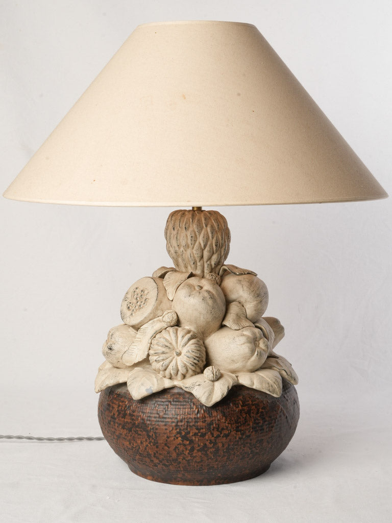 Terracotta Table Lamp by Chaumette w/ Exotic Fruit Cluster Dated 1977 - 26½"