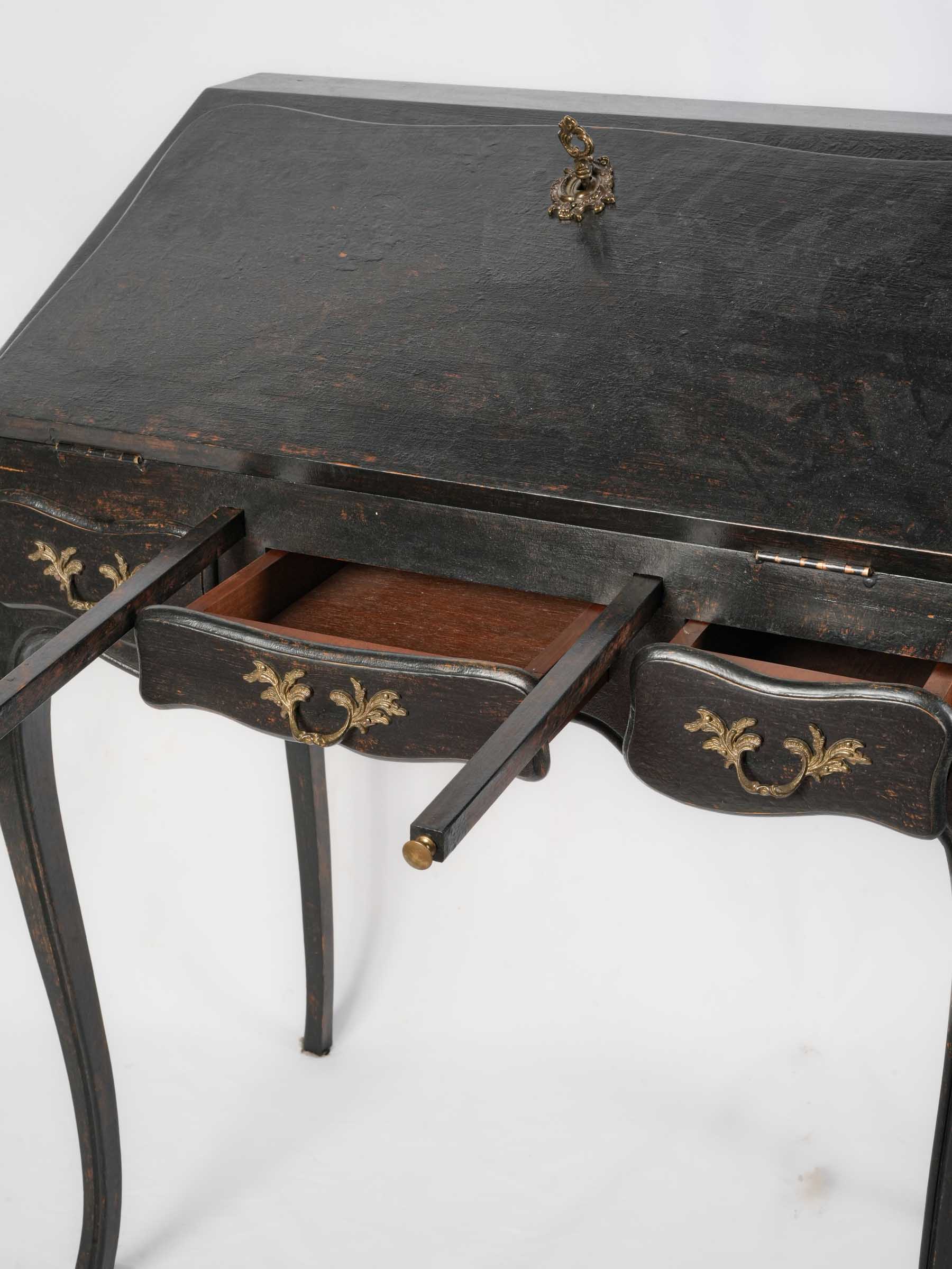 French Black-Painted Louis XV-Style Secretary Desk - 35½" x 26¾"