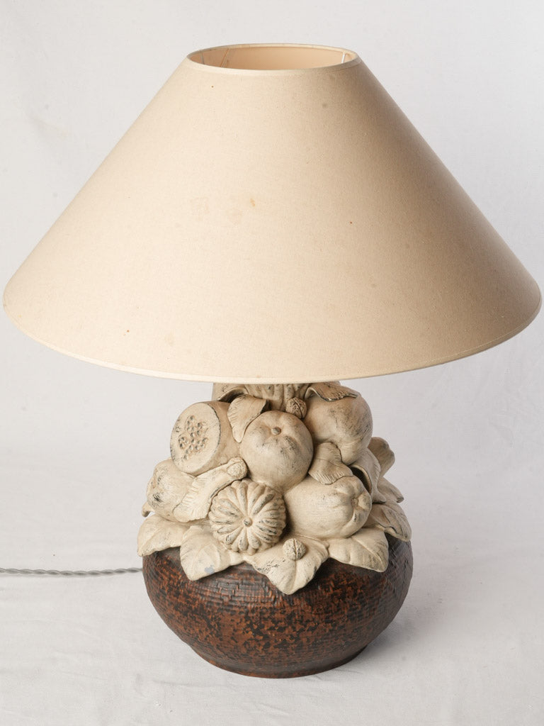 Terracotta Table Lamp by Chaumette w/ Exotic Fruit Cluster Dated 1977 - 26½"
