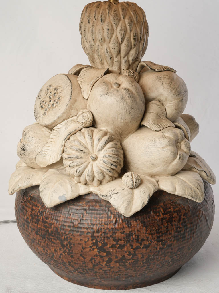 Terracotta Table Lamp by Chaumette w/ Exotic Fruit Cluster Dated 1977 - 26½"