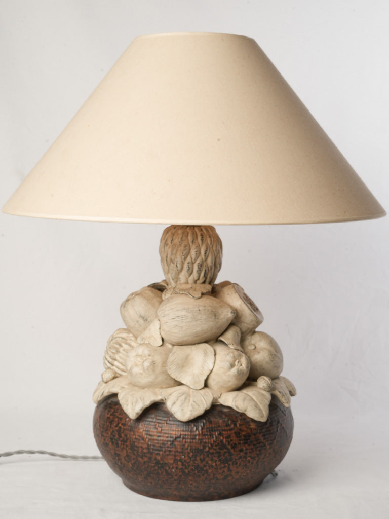 Terracotta Table Lamp by Chaumette w/ Exotic Fruit Cluster Dated 1977 - 26½"