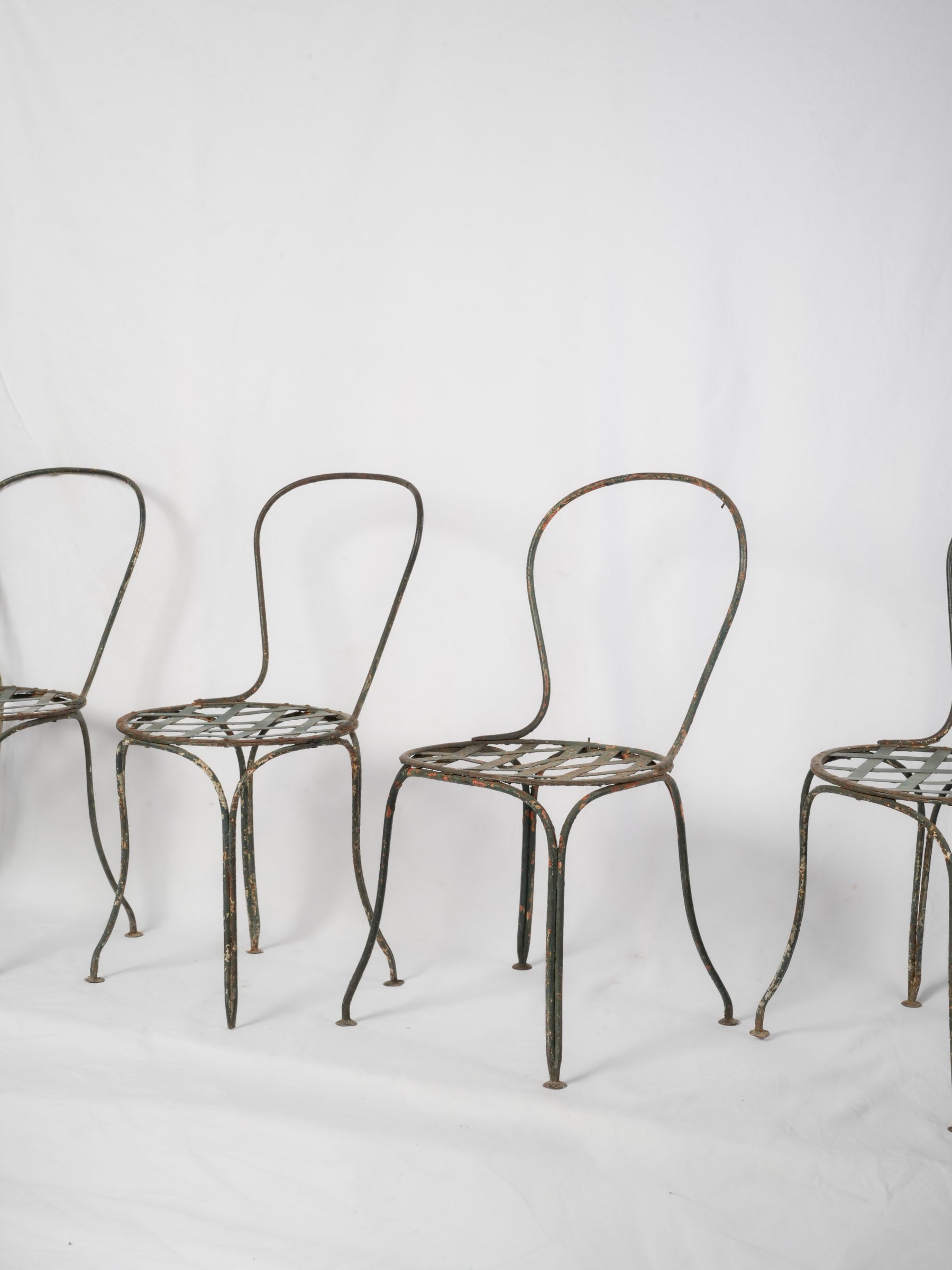 Set of 4 French Painted Wrought-Iron Garden Chairs, Early 20th Century