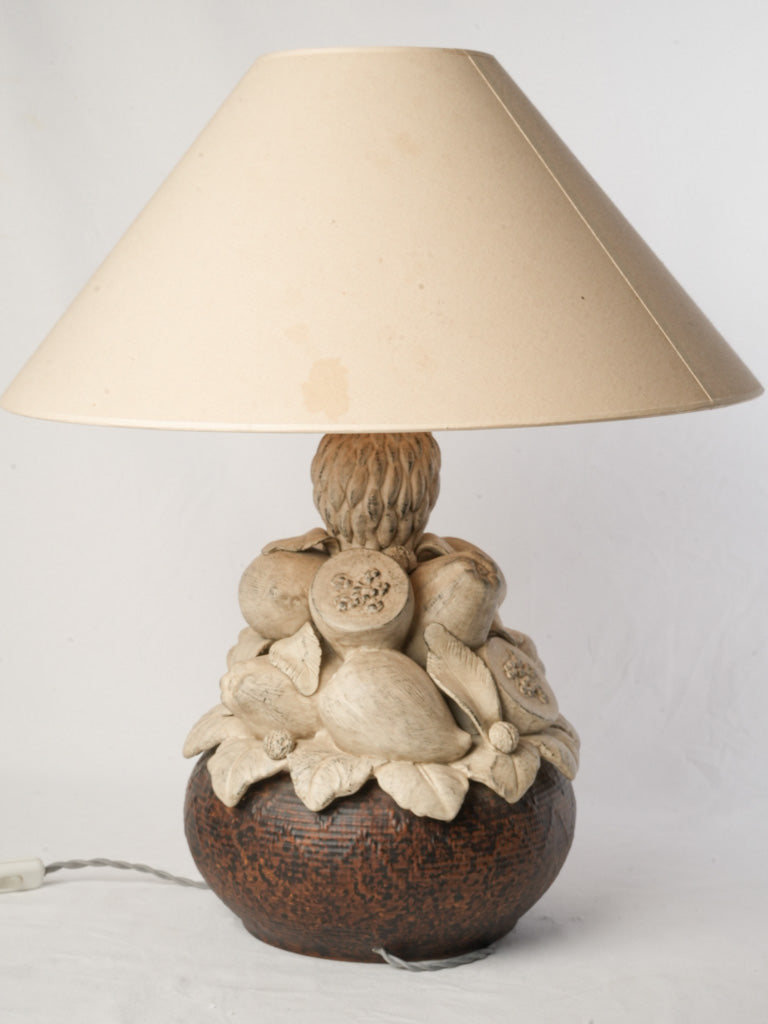 Terracotta Table Lamp by Chaumette w/ Exotic Fruit Cluster Dated 1977 - 26½"