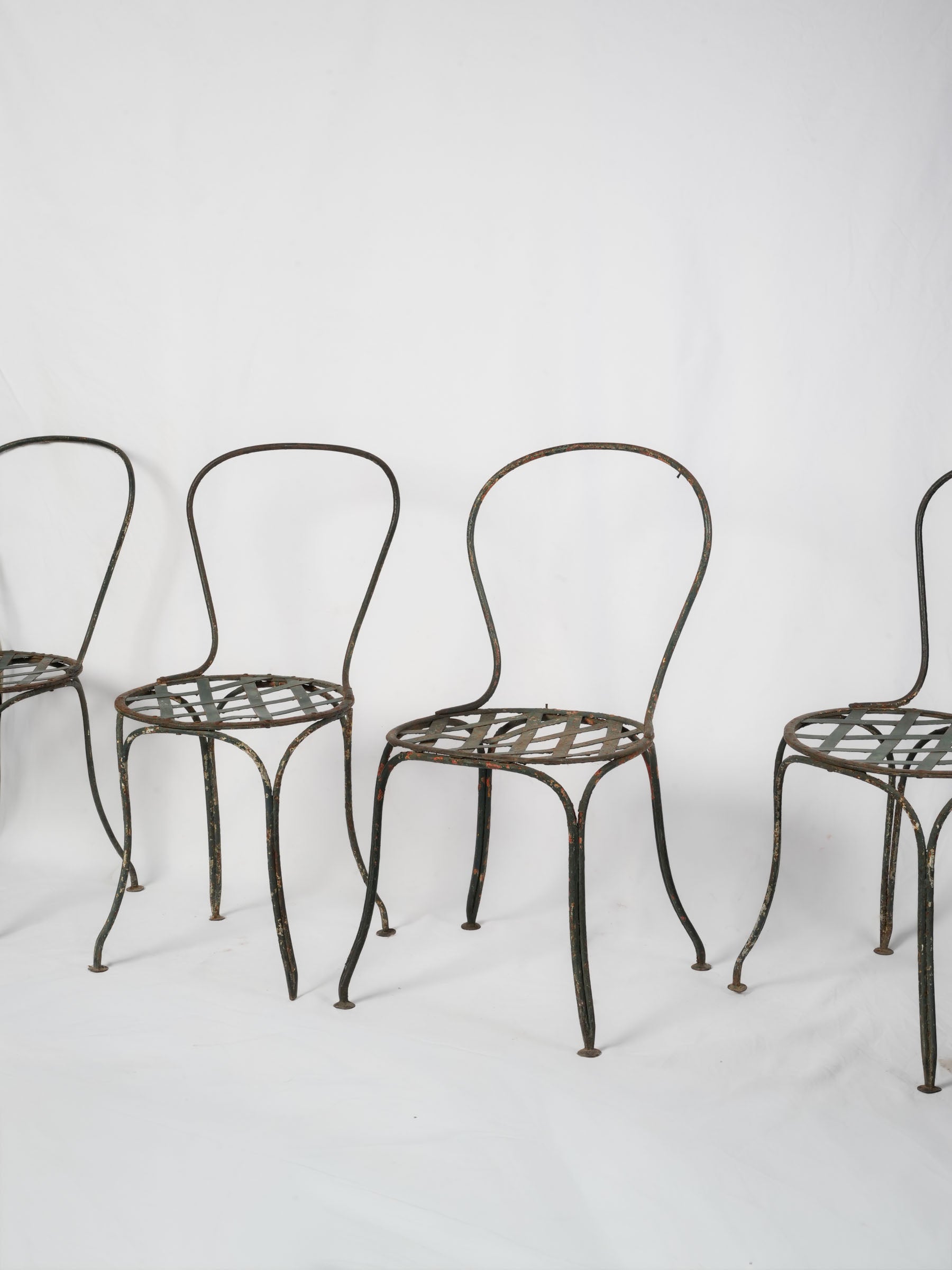 Set of 4 French Painted Wrought-Iron Garden Chairs, Early 20th Century