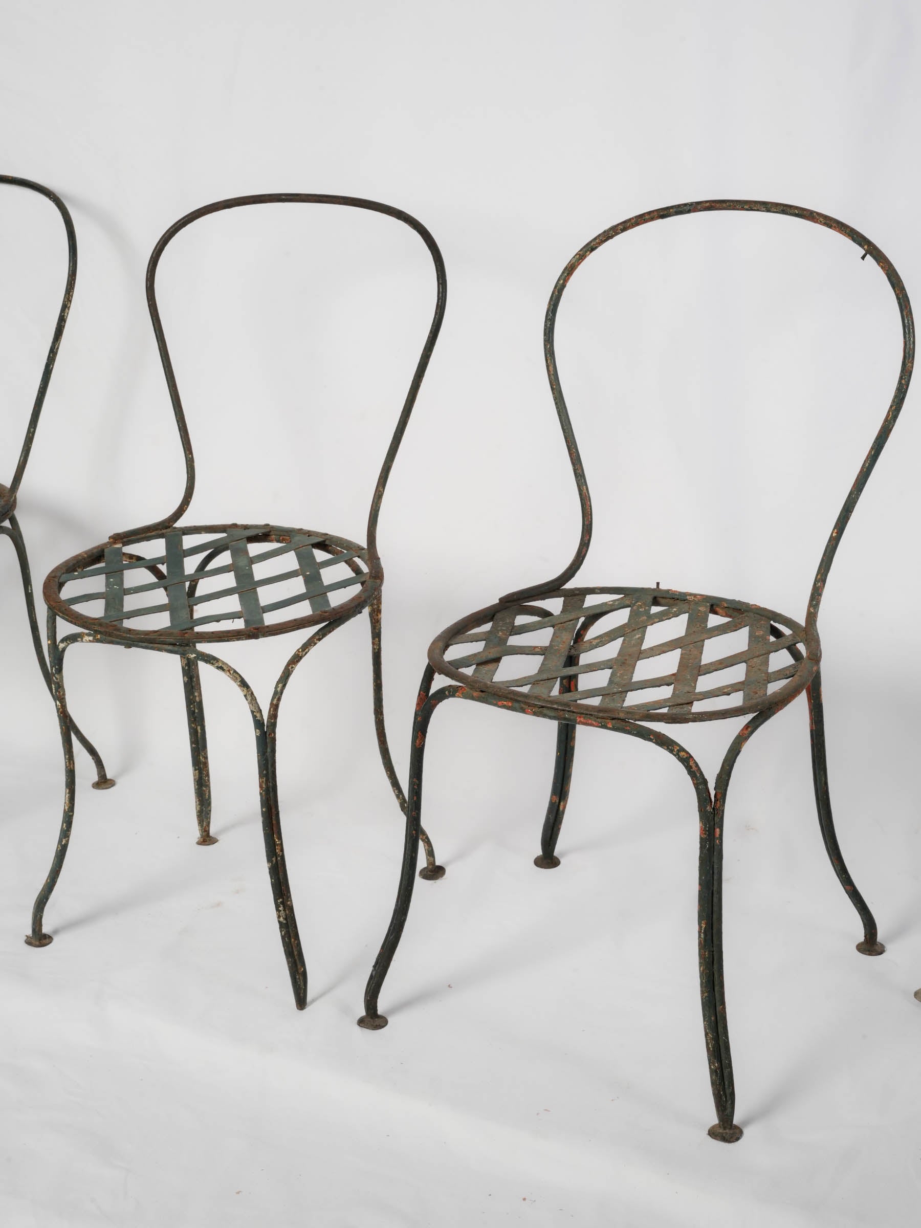 Set of 4 French Painted Wrought-Iron Garden Chairs, Early 20th Century
