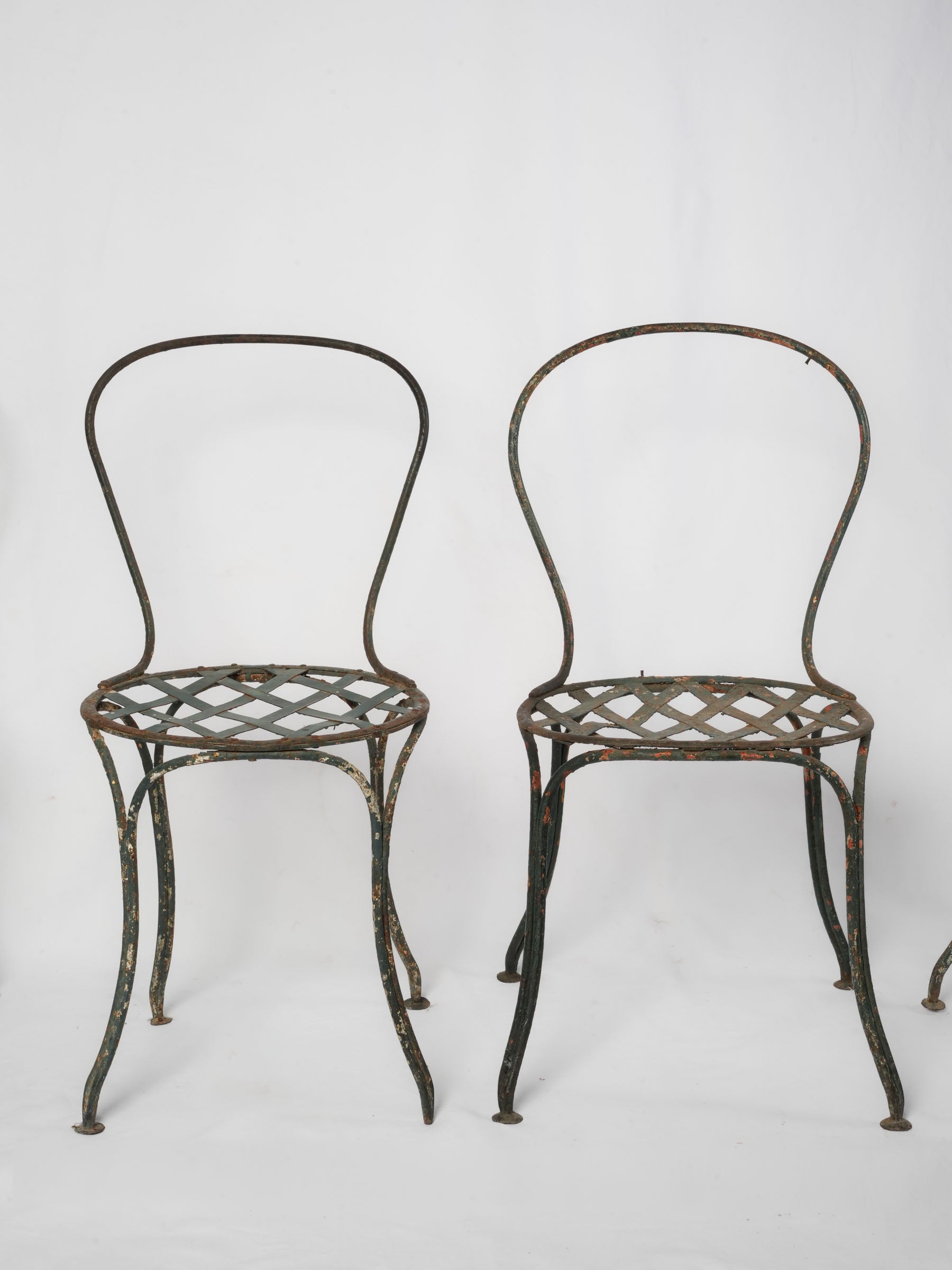 Set of 4 French Painted Wrought-Iron Garden Chairs, Early 20th Century