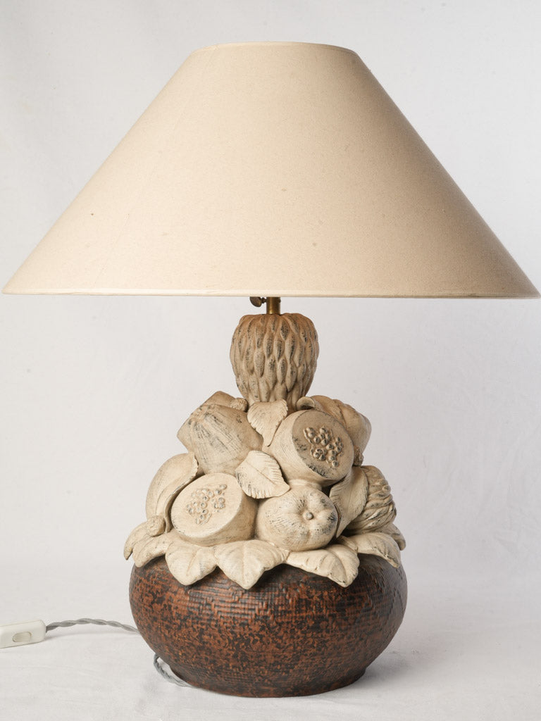 Terracotta Table Lamp by Chaumette w/ Exotic Fruit Cluster Dated 1977 - 26½"