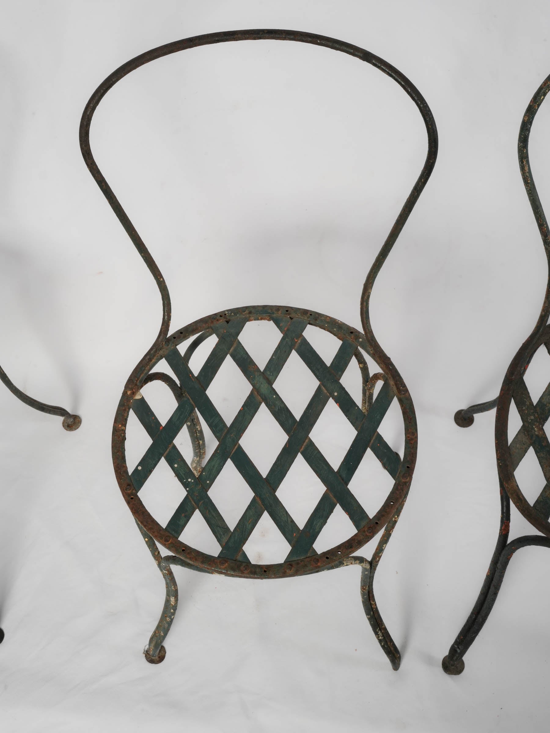 Set of 4 French Painted Wrought-Iron Garden Chairs, Early 20th Century