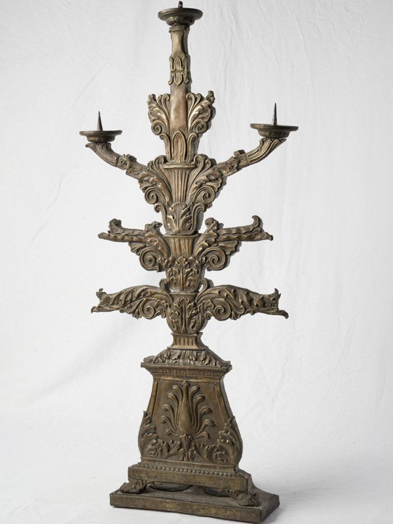 Italian Ecclesiastical Pricket Candelabrum in Repoussé Brass 19th Century - 38¼"