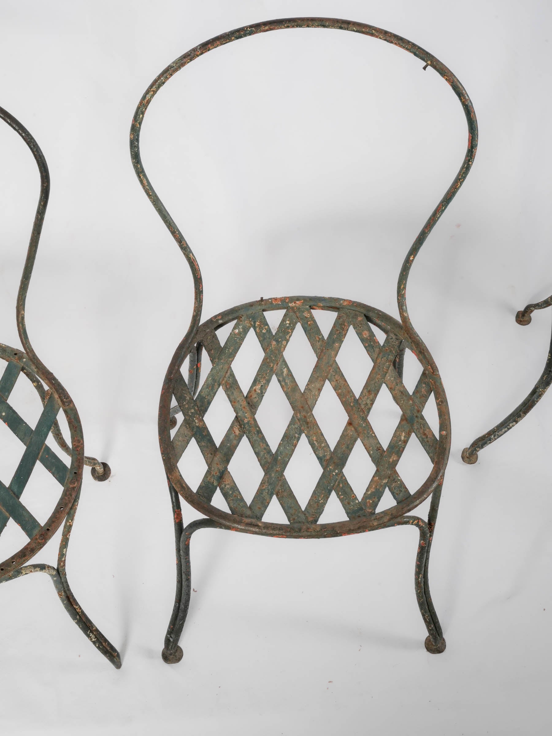 Set of 4 French Painted Wrought-Iron Garden Chairs, Early 20th Century