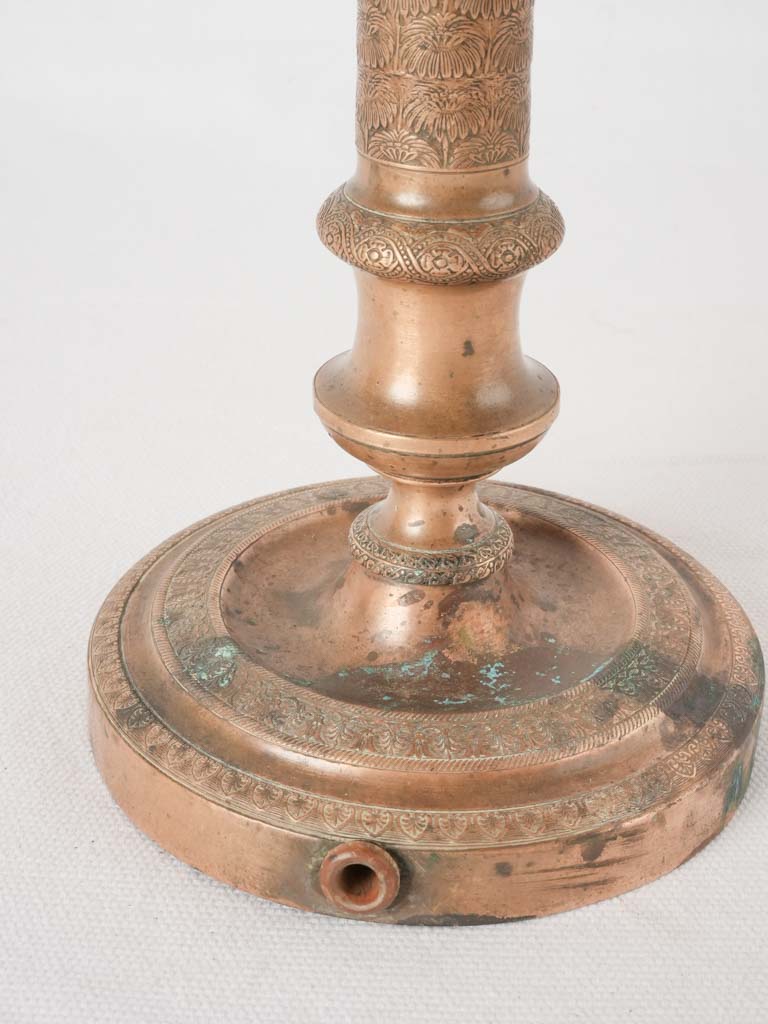 Aged patina candlestick table lamp base