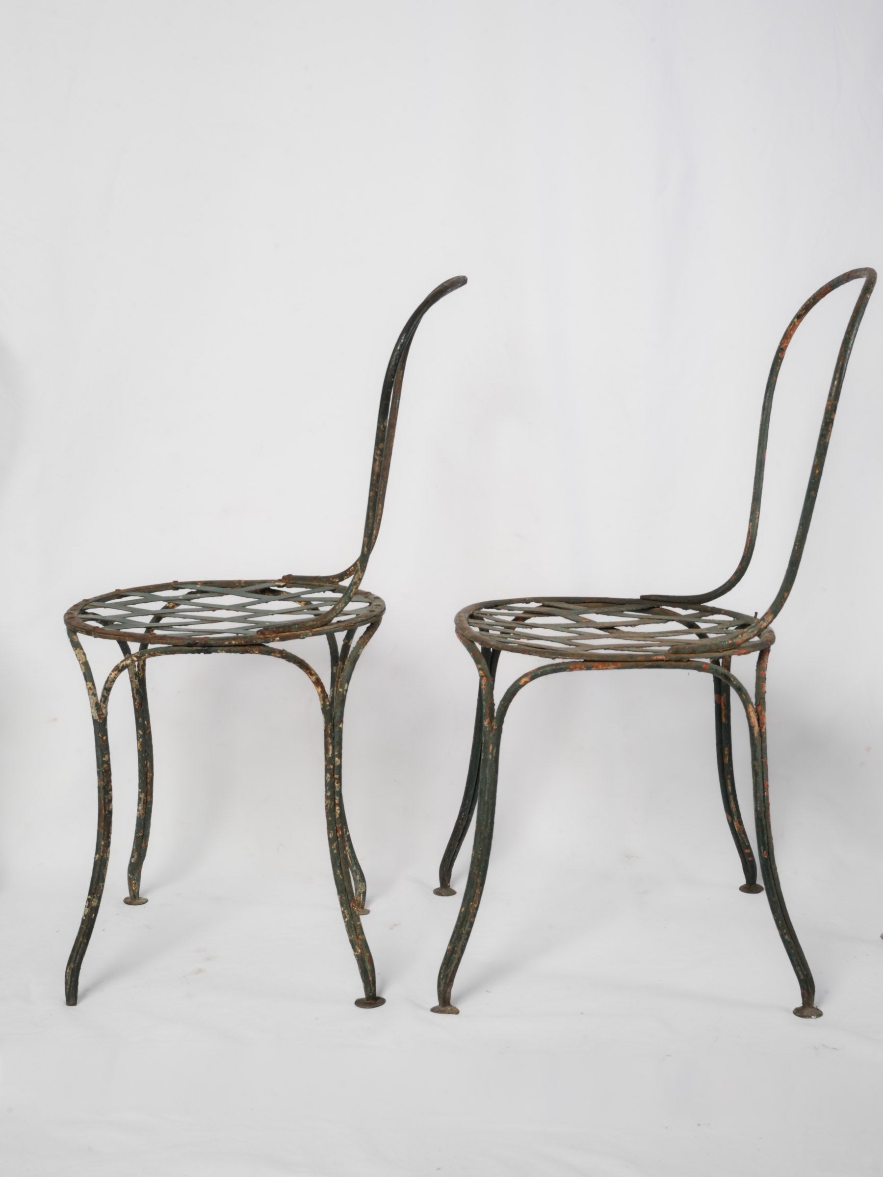 Set of 4 French Painted Wrought-Iron Garden Chairs, Early 20th Century