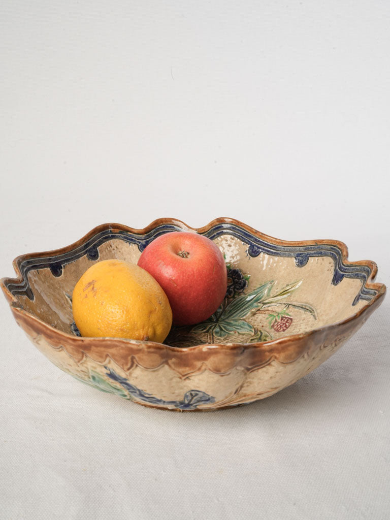 Art Nouveau French Majolica Salad Bowl C. 1900 - 9½"