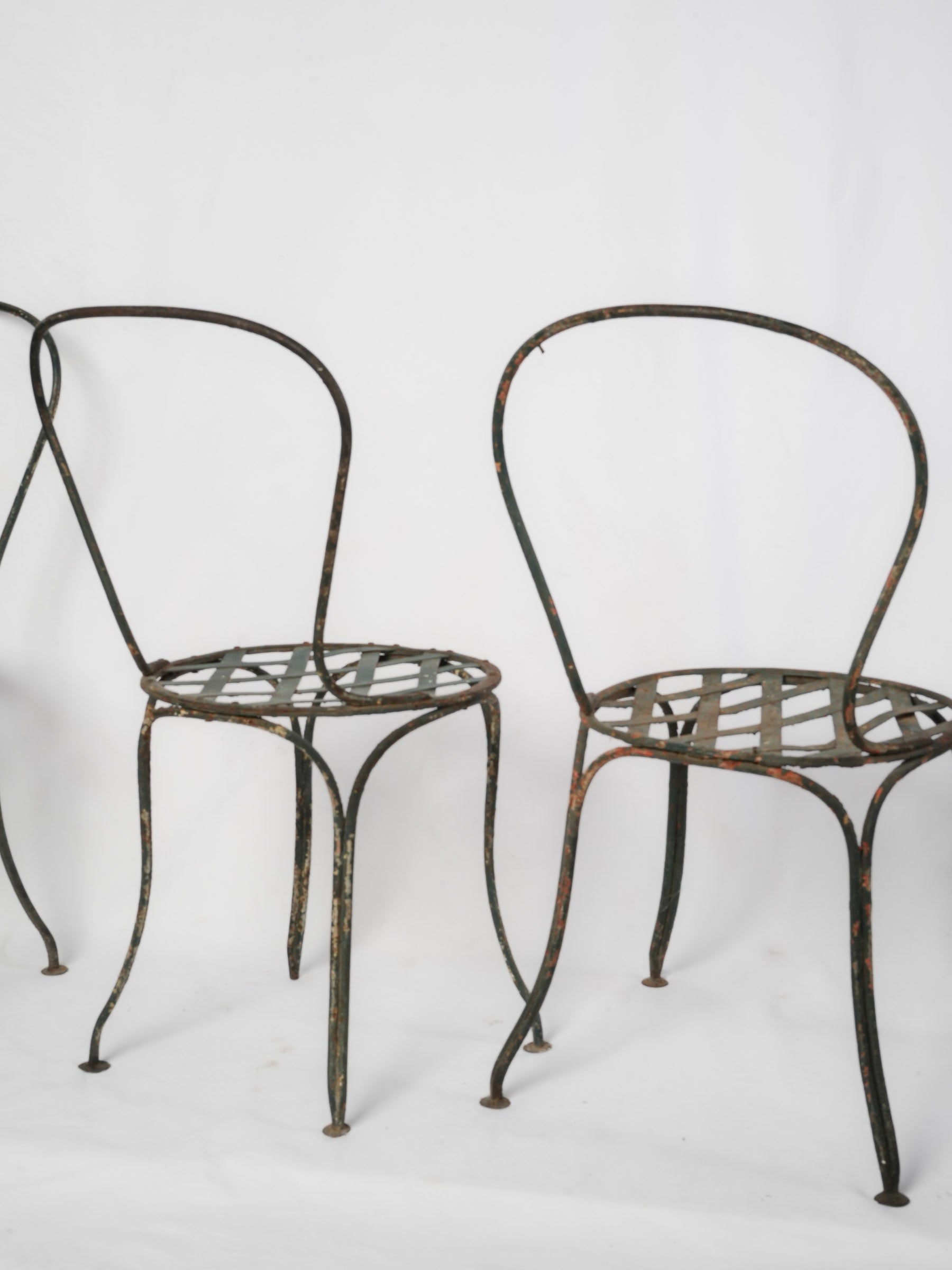 Set of 4 French Painted Wrought-Iron Garden Chairs, Early 20th Century