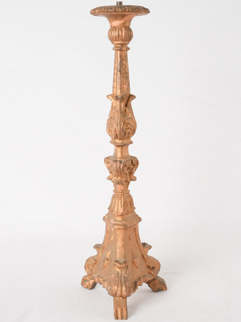 Carved antique Italian candlestick lamp base 20½"