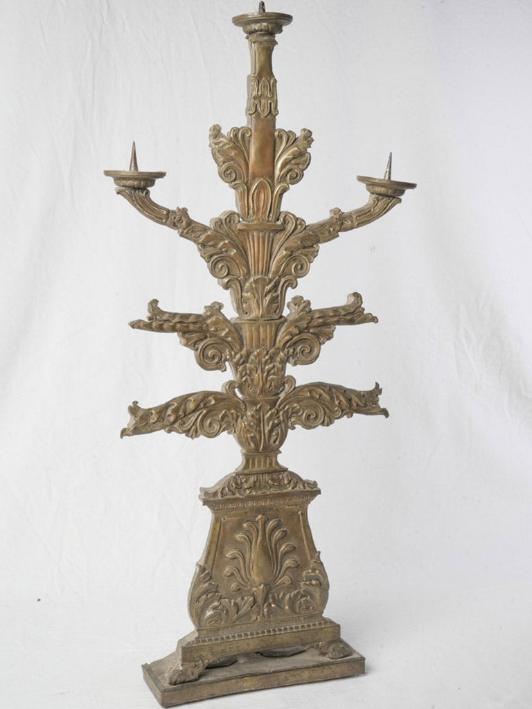 Pewter-toned patina pricket candelabrum  