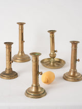 Collection of 5 Napoleon III brass candlesticks w/ levers 9½"