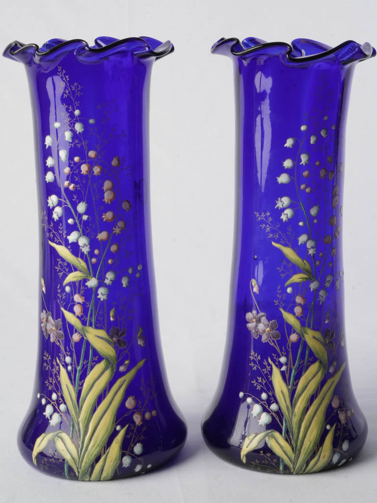 Pair of Cobalt Blue Art Nouveau Enamelled Vases by Legras c. 1900 - 13¾"