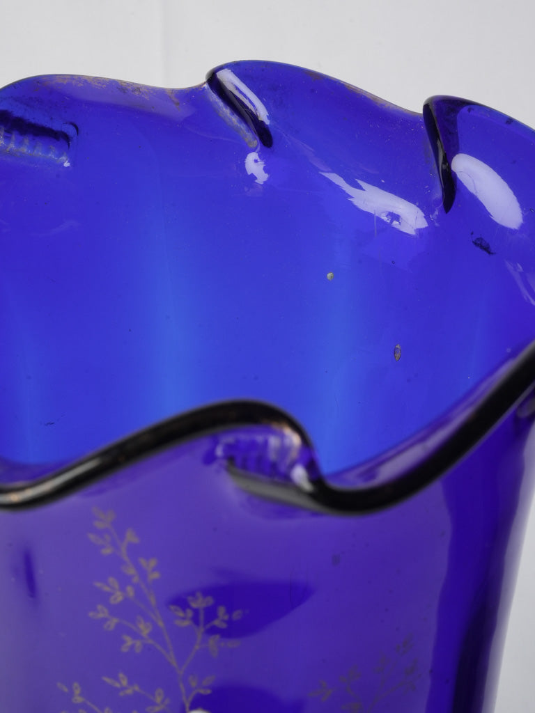 Pair of Cobalt Blue Art Nouveau Enamelled Vases by Legras c. 1900 - 13¾"