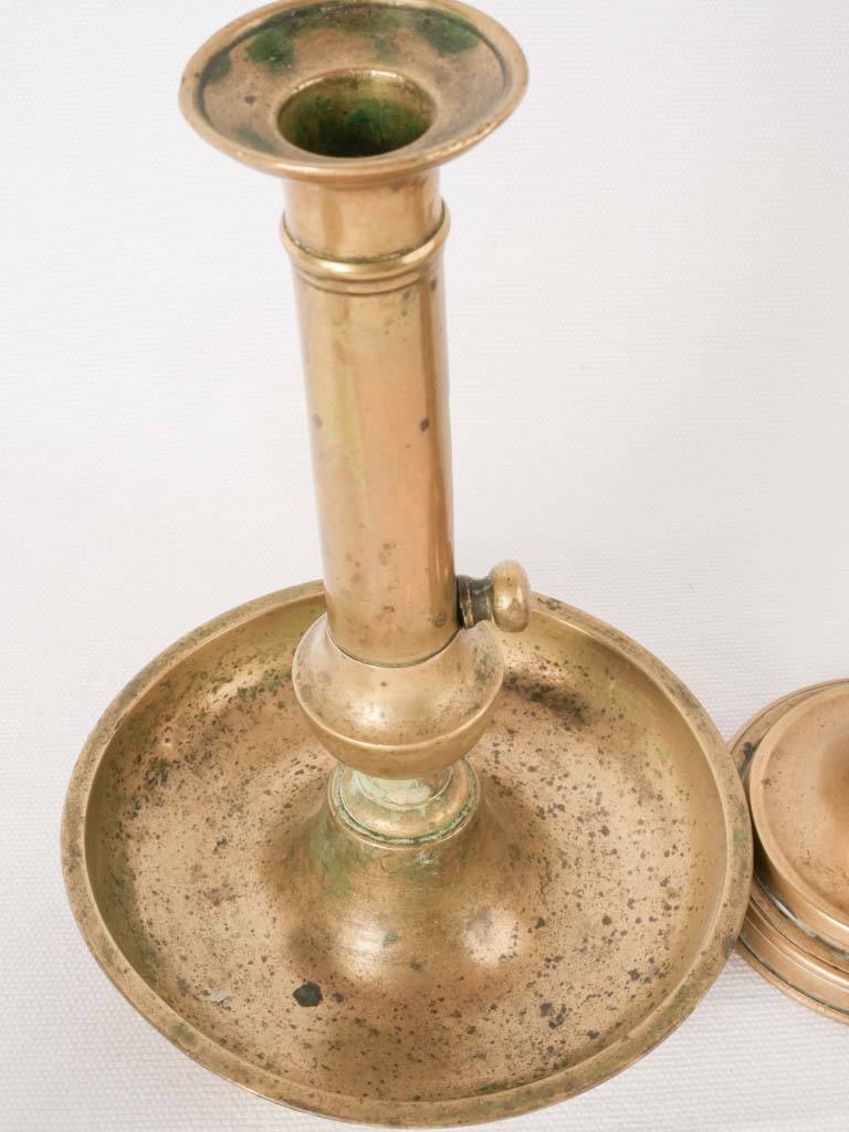 Collection of 5 Napoleon III brass candlesticks w/ levers 9½"