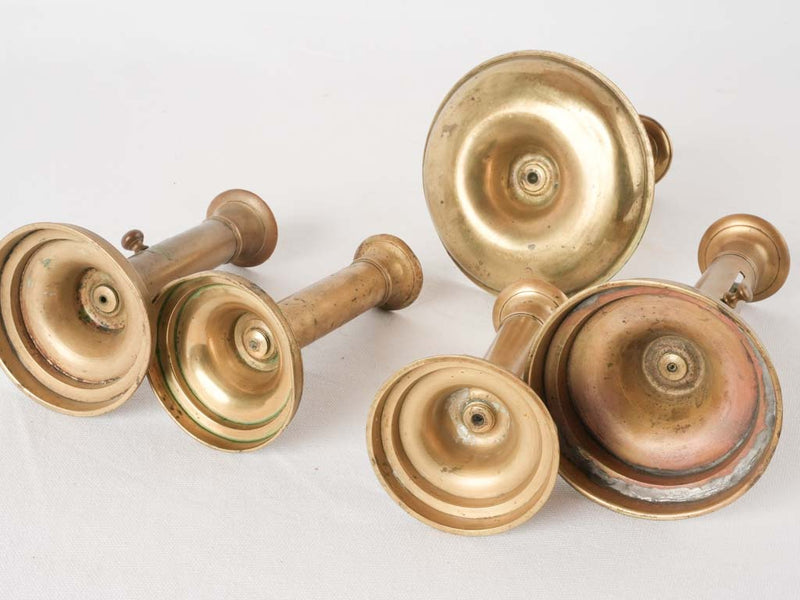 Collection of 5 Napoleon III brass candlesticks w/ levers 9½"
