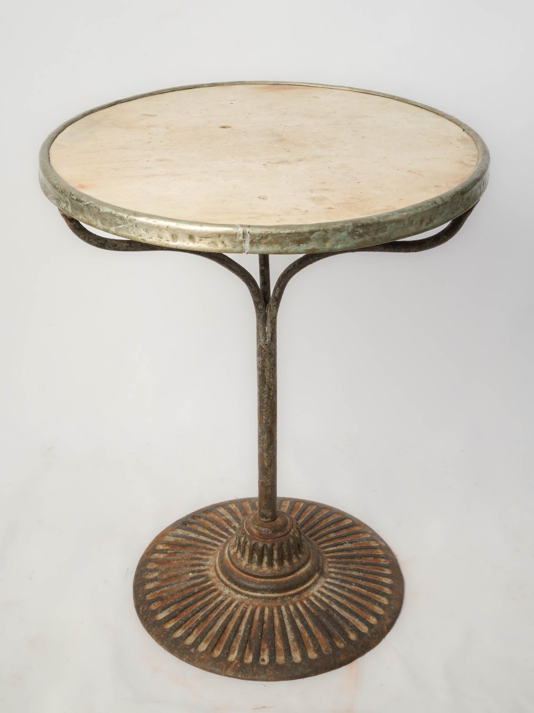 Antique French Marble-Top Bistro Table  w/ Cast Iron Sunburst Base -  27½" x 21¾"