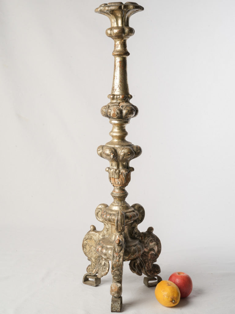 Early 19th Century French Silvered Wood Pricket Candlestick - 31"