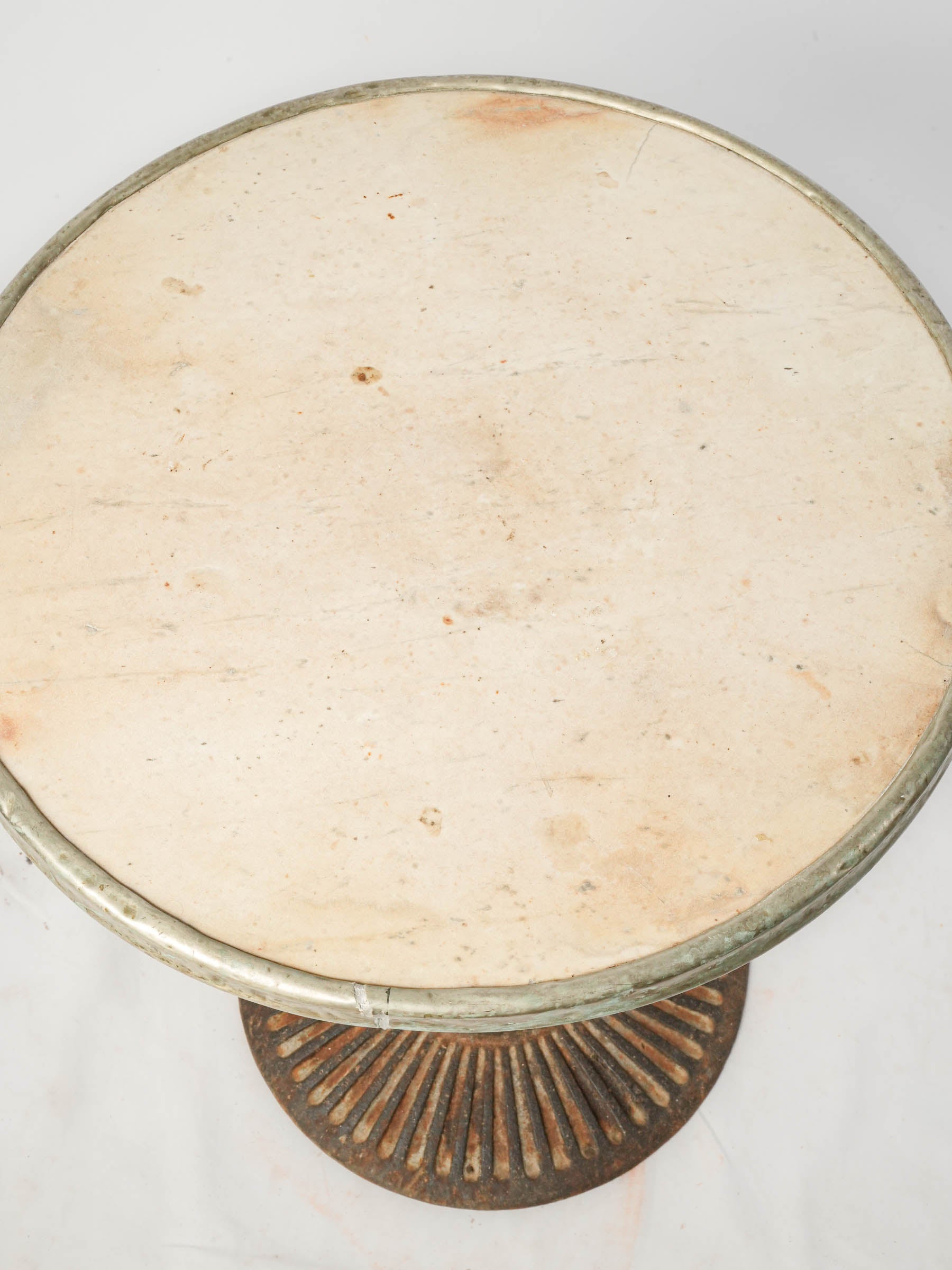 Antique French Marble-Top Bistro Table  w/ Cast Iron Sunburst Base -  27½" x 21¾"