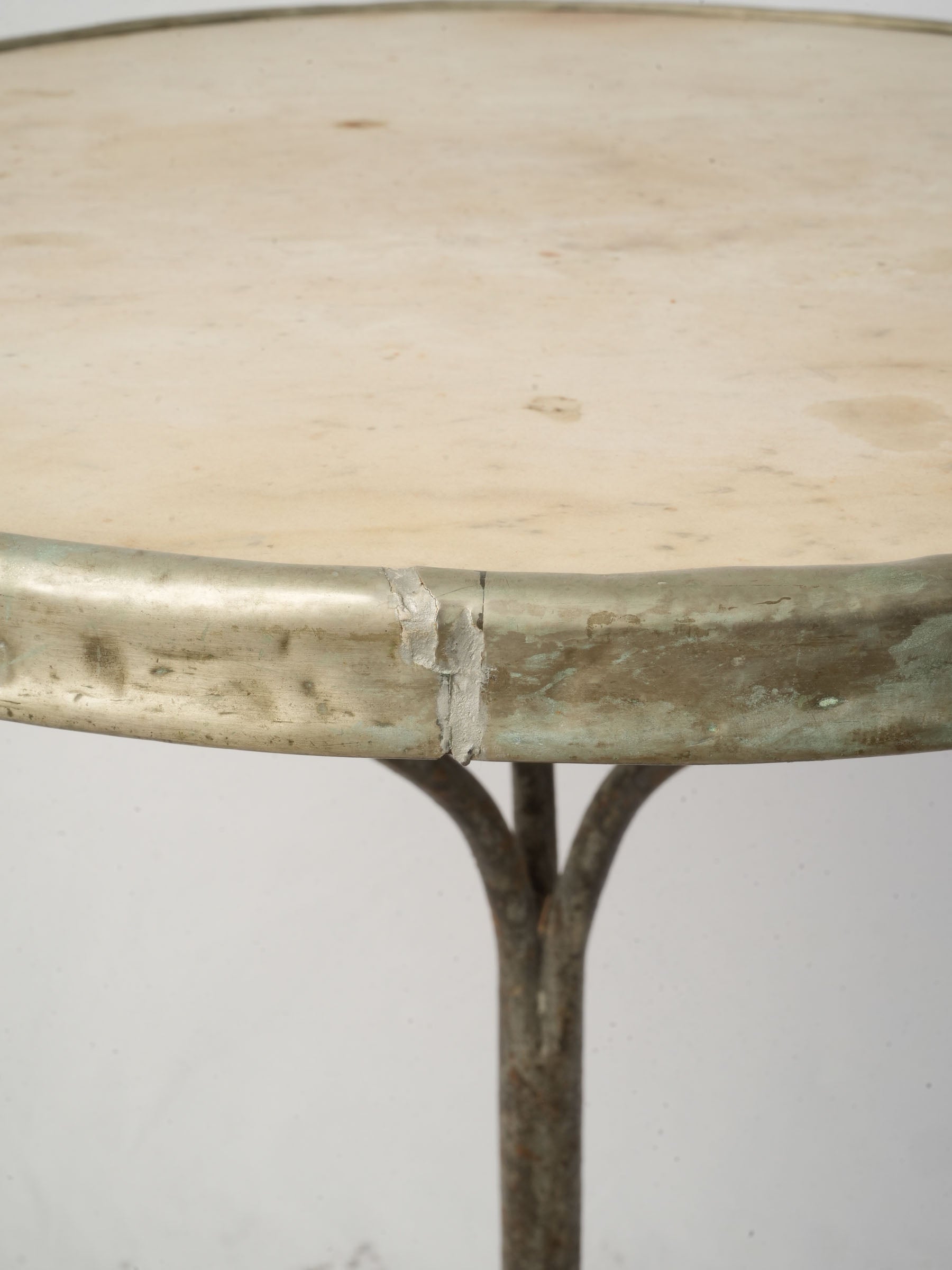 Antique French Marble-Top Bistro Table  w/ Cast Iron Sunburst Base -  27½" x 21¾"