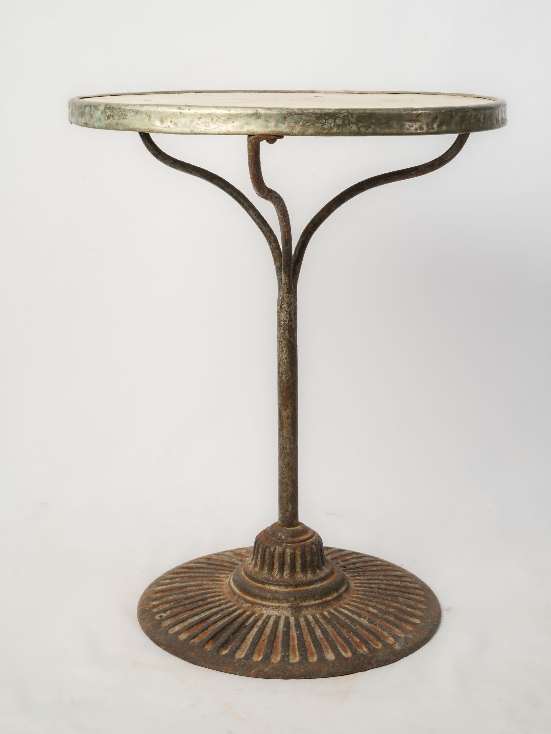 Antique French Marble-Top Bistro Table  w/ Cast Iron Sunburst Base -  27½" x 21¾"