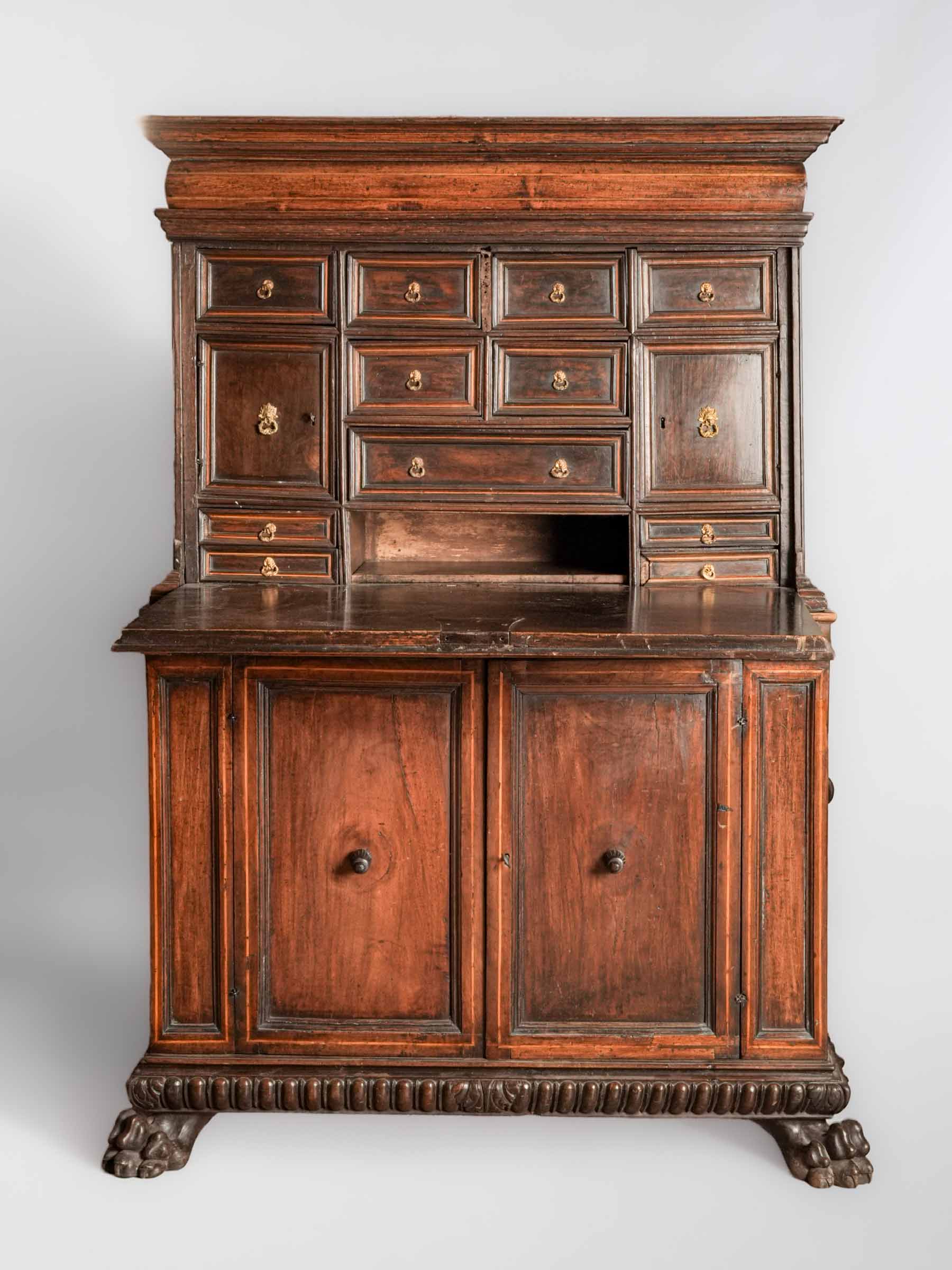 Superb 17th-Century Italian Walnut Traveling Secretary Cabinet - 66½" x 44"