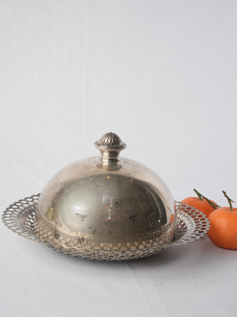 Antique Silver-Plated Cloche and Openwork Basket - 11½"