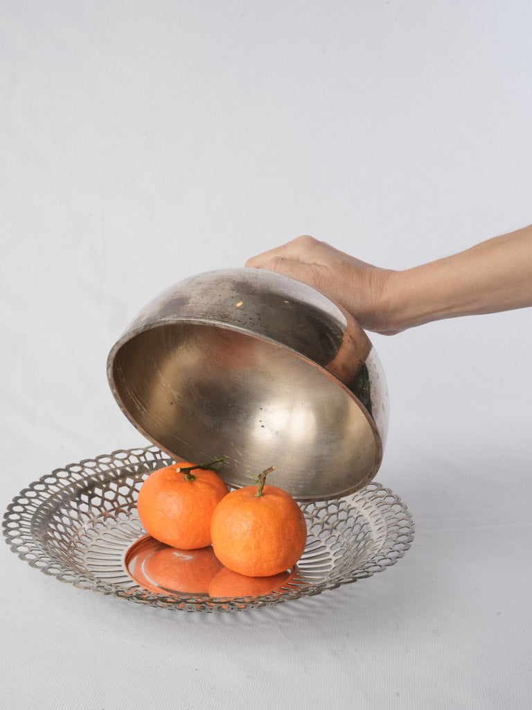 Antique Silver-Plated Cloche and Openwork Basket - 11½"