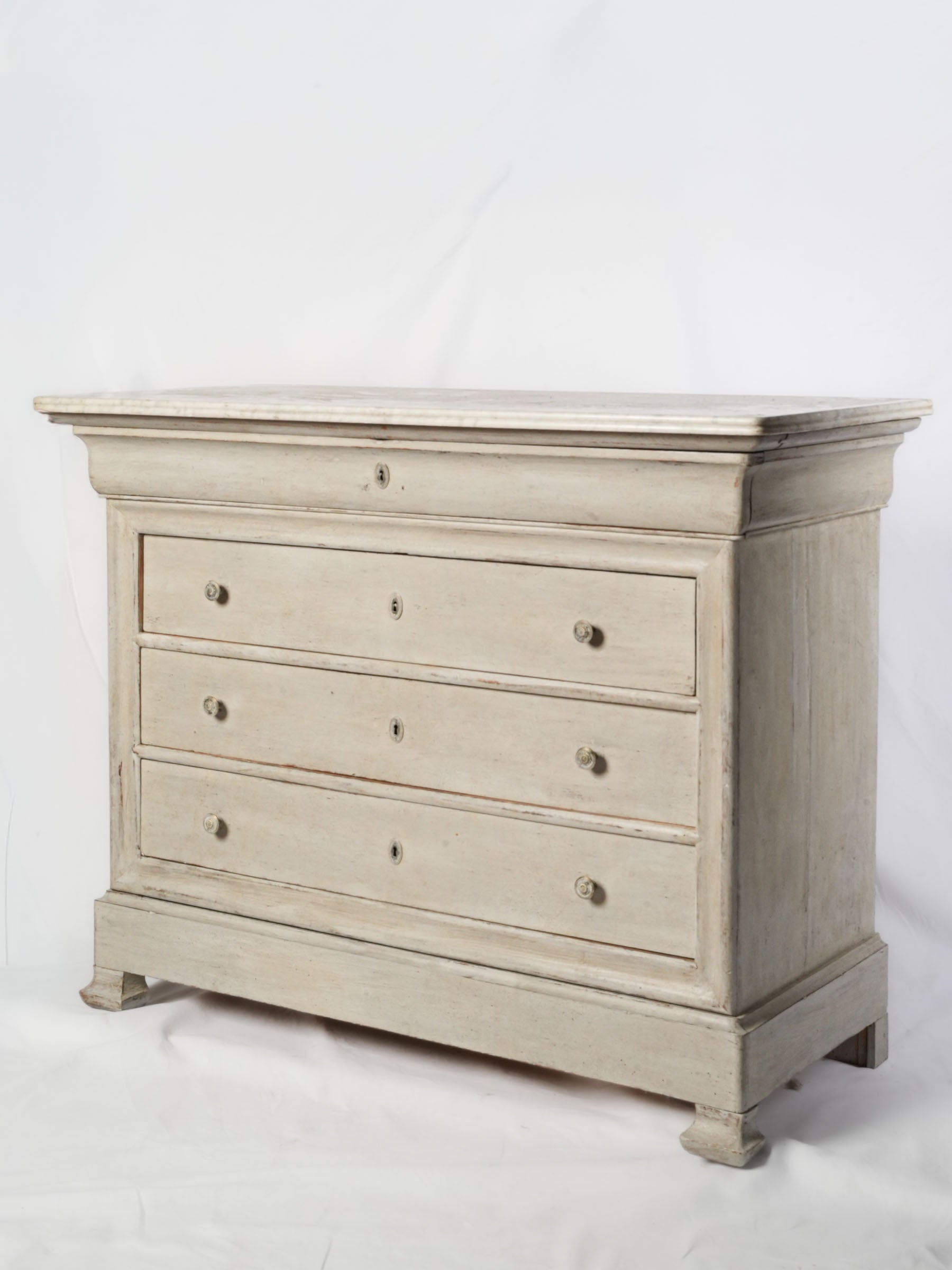 Louis Philippe White-Painted Walnut Commode w/ Marble Top, Mid-19th Century - 37½" x 48½"