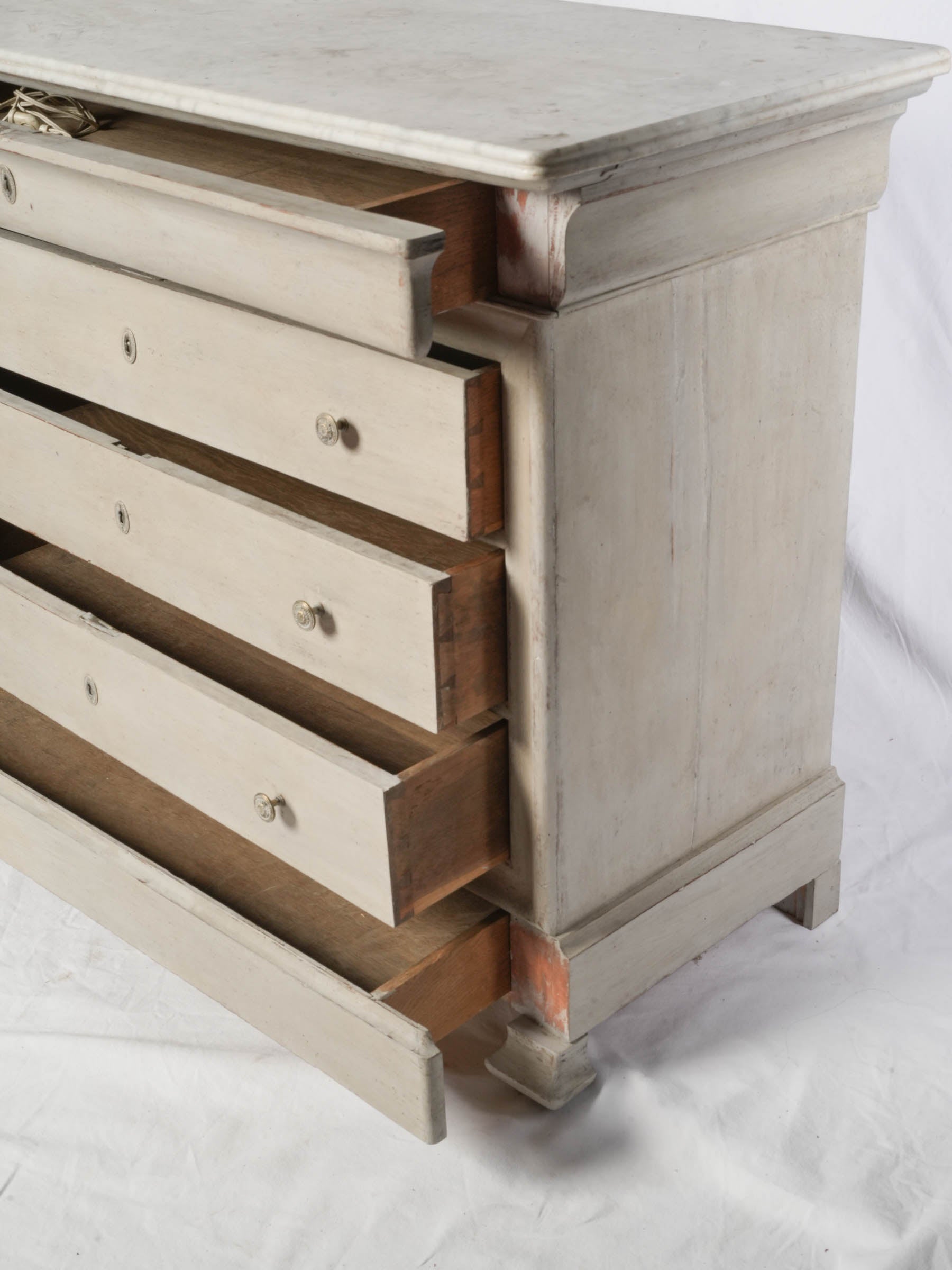 Louis Philippe White-Painted Walnut Commode w/ Marble Top, Mid-19th Century - 37½" x 48½"