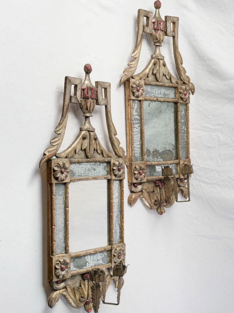 Elegant Pair of Italian 19th Century Reflector Mirrors w/ Beautiful Patina - 36½" x 18½"