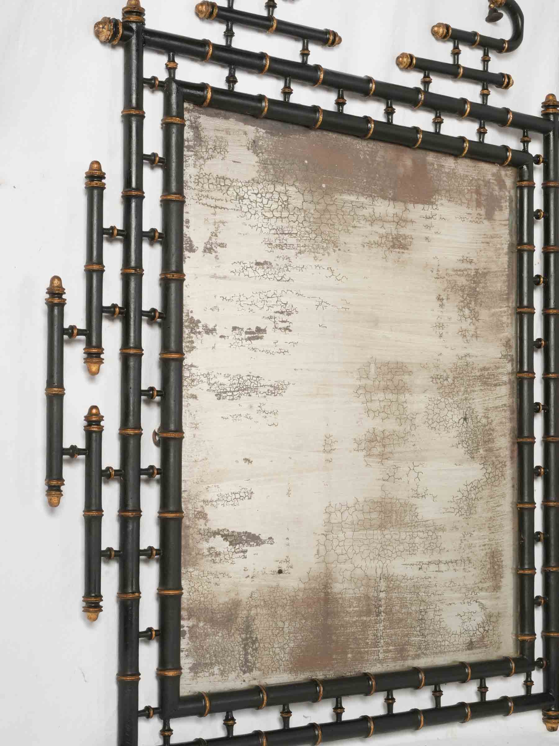 Large French Napoleon III Japonisme Black-Lacquered Faux-Bamboo Mirror, c.1870 - 47¾" x 41¾"