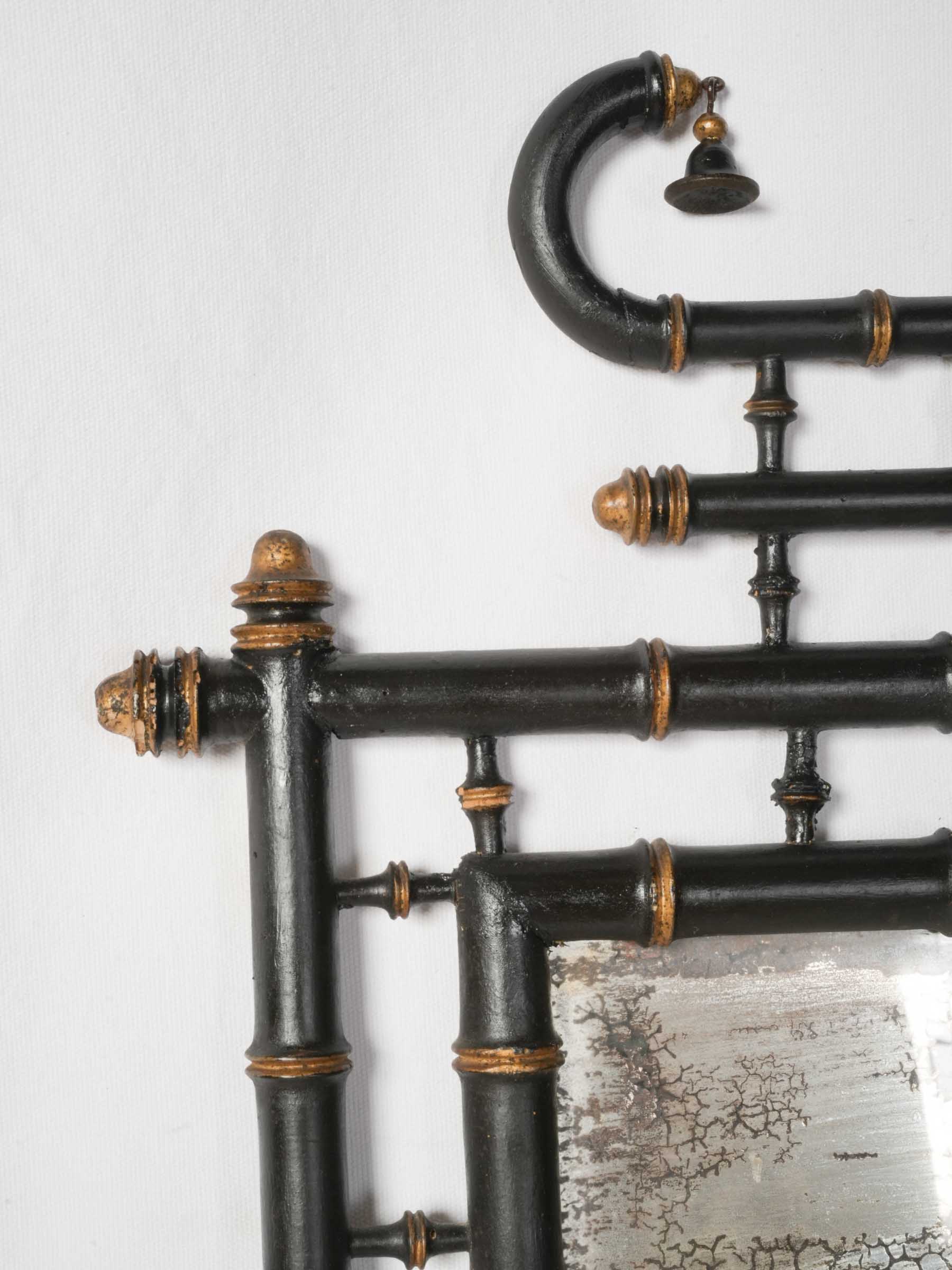 Large French Napoleon III Japonisme Black-Lacquered Faux-Bamboo Mirror, c.1870 - 47¾" x 41¾"