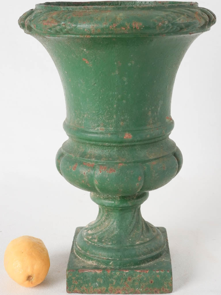 Small antique French Medici urn w/ green patina 13½"